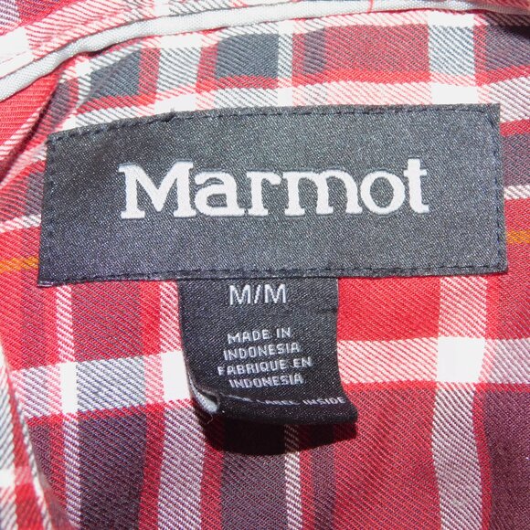 Marmot Mens M Red Black White Plaid Long Sleeve Button Front Shirt - Picture 4 of 11